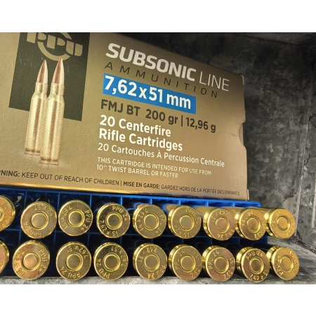Amunicja PPU kal. .308 Win. Subsonic FMJ BT 13,0g/200gr (20szt/opak)